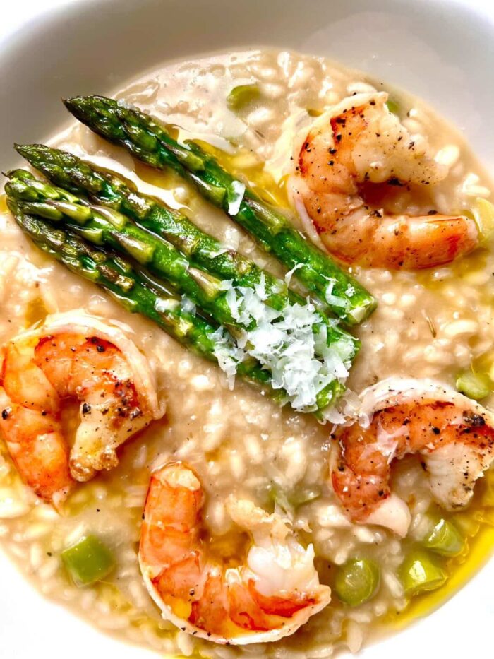 Romige gamba risotto met groene asperges